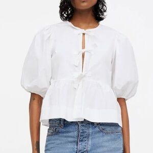 GANNI Tie Peplum Blouse - white